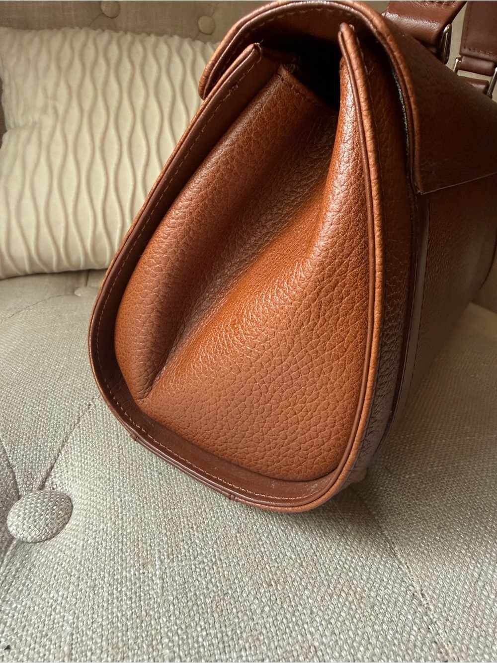 Vintage Burberrys Brown Pebbled Leather Top Handle Satchel Bag Check Lined - Picture 5 of 11